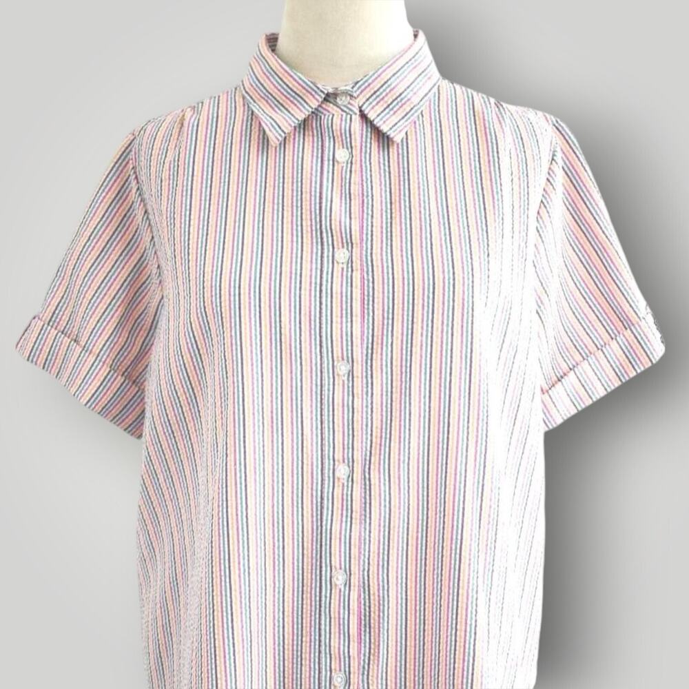 VTG Boca Bay Seersucker Vacation Shirt Women's S Multicolor Striped Button Up - Picture 3 of 15